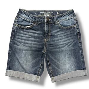 SO Girls Denim Blue Jean Shorts Favorite Bermuda Rolled Cuff Dark Wash Size 14